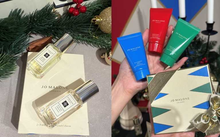 Jo Malone London季節限定香氛糅香組/1,900元。收錄「檀香木與蜜漬杏桃香水9ml」與「苦橙限量版香水9ml」，可自由疊香出專屬節慶香氣。Jo Malone London經典護手霜三入組/2,750元，含鼠尾草與海鹽、英國梨與小蒼蘭、黑莓子與月桂葉（各30ml），實用度與香氣兼具。（圖／品牌提供）