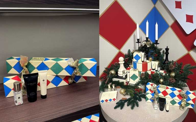 Jo Malone London聖誕松木綠香氛拉炮／聖誕紅香氛拉炮各1,950元，內含迷你香水 9ml、護手霜 15ml、潔膚露 30ml，一拉即開、香氣滿溢。（圖／品牌提供）