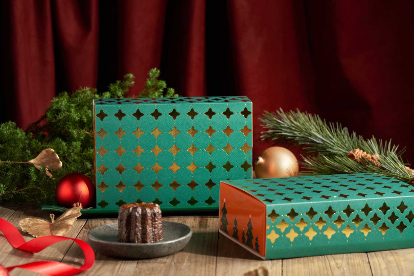 禮盒包裝以耶誕色系與圖騰營造節慶氛圍。