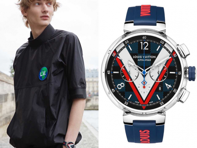 Louis Vuitton「Tambour系列」Damier Cobalt Chronograph腕錶╱221,000元（圖片提供╱Louis Vuitton）