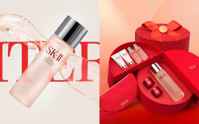 SK-II 「驚喜圓盒」在全台新光三越 SK-II專櫃專屬發售，滿額再能加贈麂皮小金球化妝包，數量有限，送完為止。 （圖／品牌提供）