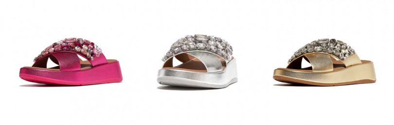 FitFlop F-MODE JEWEL-DELUXE 華麗寶石皮革厚底交叉涼鞋/8,650元(圖/品牌提供)