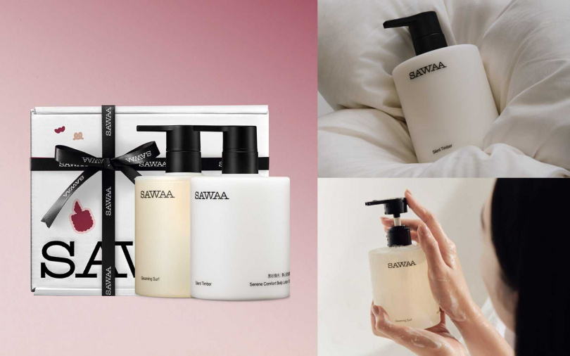SAWAA微光洗沐組(內含黑杉微光|靜心安恬身體乳500ml+波光|淨膚酵母沐浴露500ml)/2,300元(圖/品牌提供)