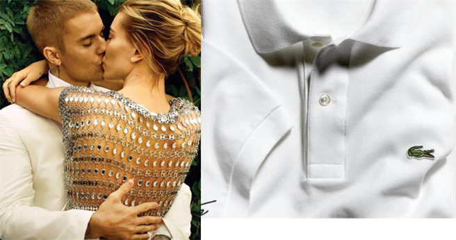 小賈斯汀選擇了Lacoste白色POLO衫搭配西裝褲與休閒鞋，正式中帶有一點休閒時尚感！(圖片/品牌官網、IG)