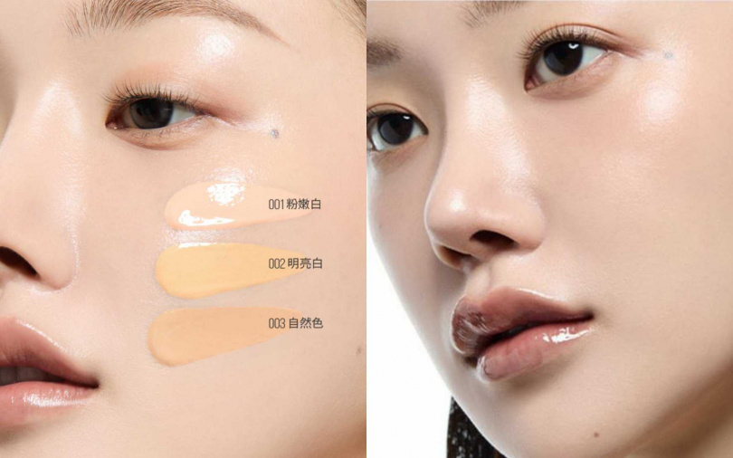 妝感走現在韓系最流行的「遮瑕不遮光」路線,粉體細緻貼膚又輕盈,能修飾毛孔與膚色不均,同時保留自然光澤感,拍完呈現乾淨透亮的精緻底妝效果。(圖/品牌提供)