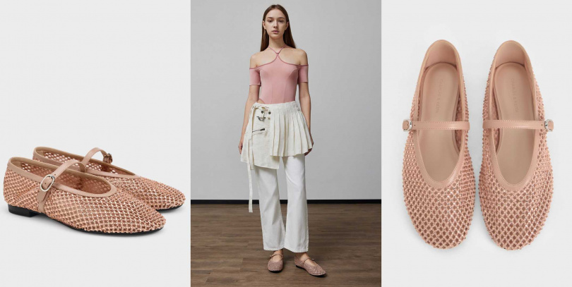 CHARLES & KEITH Maggie 網紗閃鑽瑪莉珍鞋 –粉色/2,390元(圖/品牌提供)