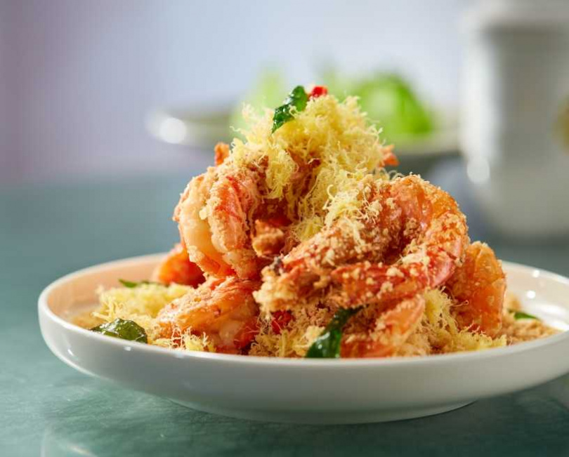 新加坡米其林一星「莆田」中餐廳：金絲麥片蝦。（圖／莆田提供）