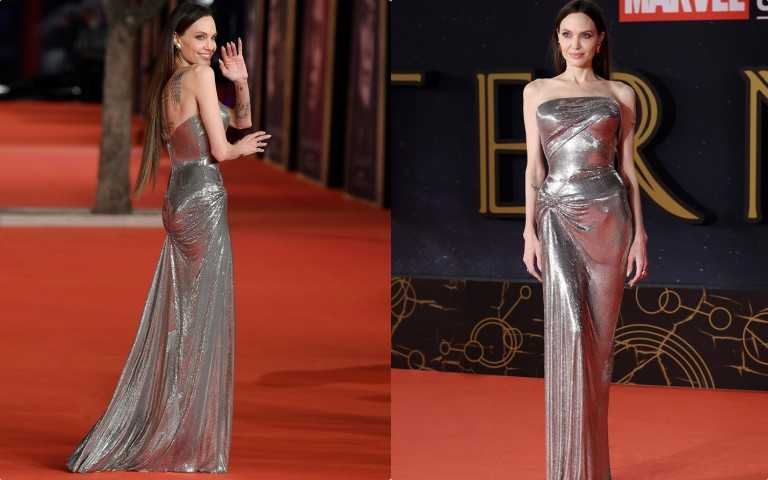   安潔莉娜・裘莉 (Angelina Jolie) 穿著Versace高級訂製，散發出光采動人的魅力，（圖／IG）  