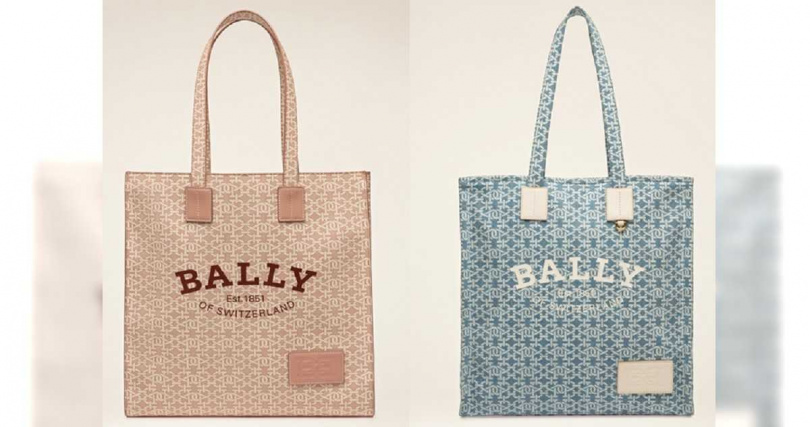 BALLY Crystalia粉色Logo皮標牛皮托特包／19,200元、BALLY Crystalia單寧帆布托特包／14,600。　　　（圖／品牌提供） 