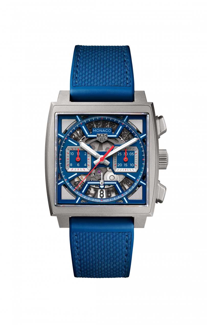 TAG Heuer Monaco Chronograph鏤空計時腕錶－經典藍色Original Blue／建議售價353,300（圖／品牌提供）