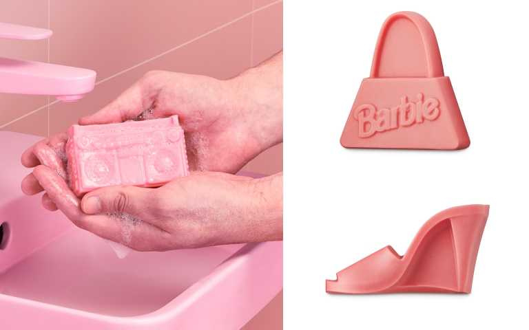 Barbie™ x LUSH芭比音箱香氛皂、Barbie™ x LUSH芭比手提包香氛皂Barbie™ x LUSH芭比高跟鞋香氛皂 各100g／370元（圖／品牌提供）