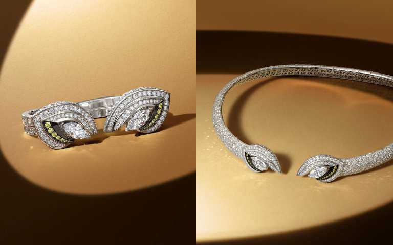 De Beers Forces of Nature 高級珠寶系列 Magnetism 鑽石嵌套式戒指、De Beers Forces of Nature 高級珠寶系列 Magnetism Choker 鑽石項鍊（圖／品牌提供）