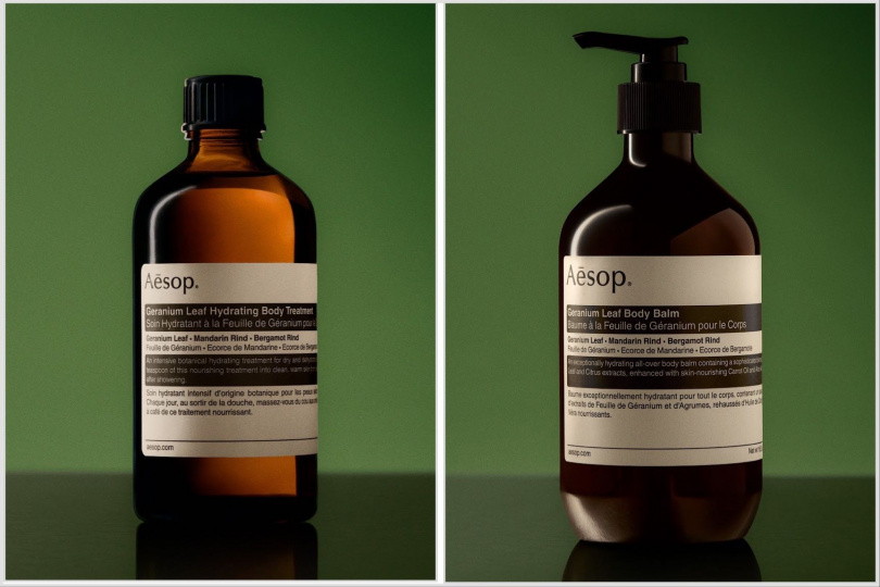 Aesop 天竺葵潤體精油 100ml / 1,250元,Aesop 天竺葵身體乳霜 120ml / 1,300元 (圖/品牌提供)