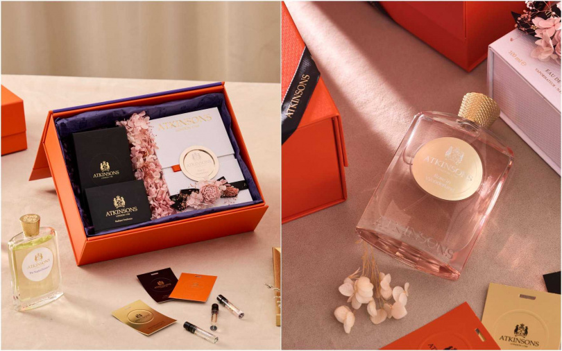 ATKINSONS精選4款人氣香氛獻給不同氣質的戀人，玫瑰仙境淡香精、MOJITO淡香精，或是摯愛花束淡香水、龐德街24號古龍水，每一瓶都能創造專屬彼此的氣味印記，隨心挑選，也能恰如其分的契合心意。（圖／品牌提供）
