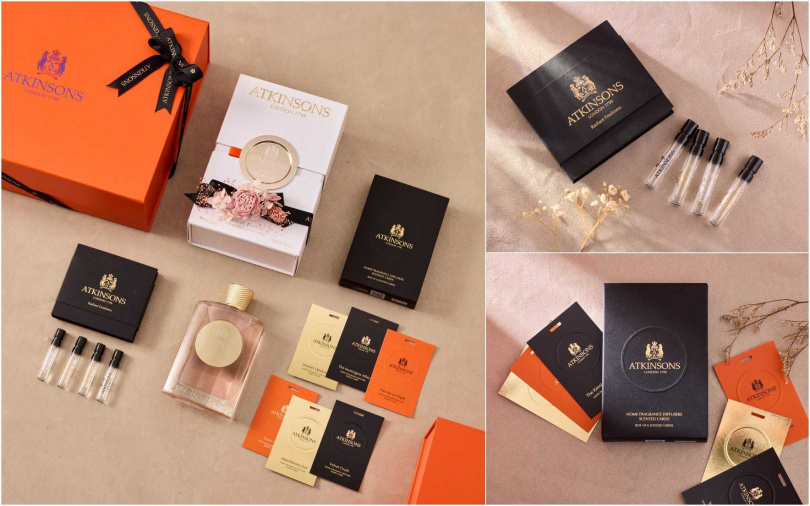 凡於ATKINSONS LONDON遠百信義A13旗艦店選購任一100ML香水，即可搭配七夕禮盒包裝，並搭贈「居家擴香試香卡」及「清新四重奏迷你香氛組」。（圖／品牌提供）