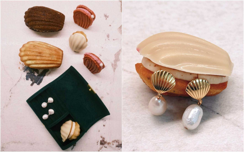 在綠寶盒中綻放著美麗優雅光芒的貝殼珍珠耳環，搭配上肥德蓮甜點六件組，是一份會真正讓人記得的難忘禮物。（圖／品牌提供）