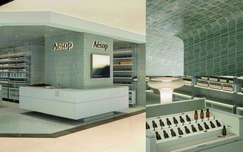 透過1,700片手工磁磚重現台北建築在地美學的Aesop台北SOGO復興店。(圖/品牌提供)