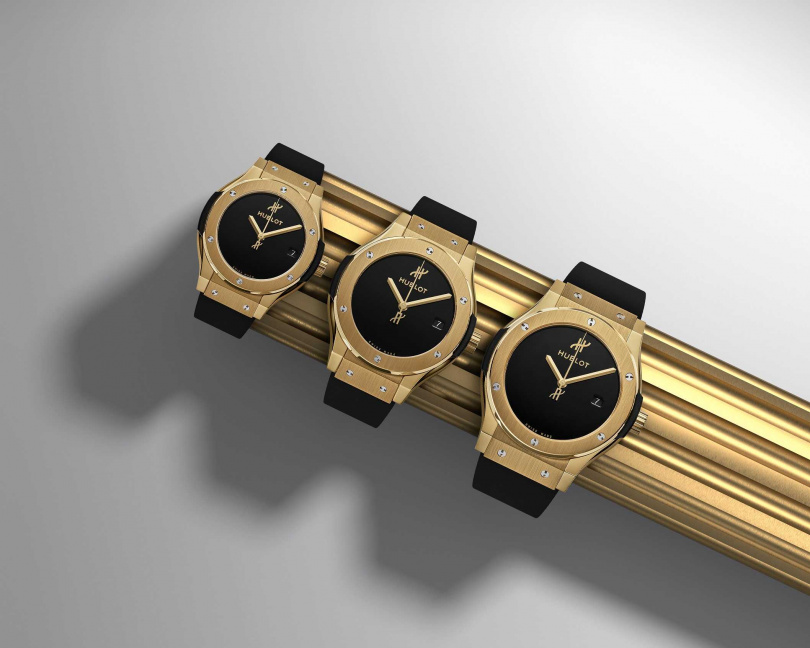經典融合系列原創腕錶黃金款（左起）33毫米、38毫米、42毫米／ 553,000、638,000元、749,000元（圖／品牌提供）