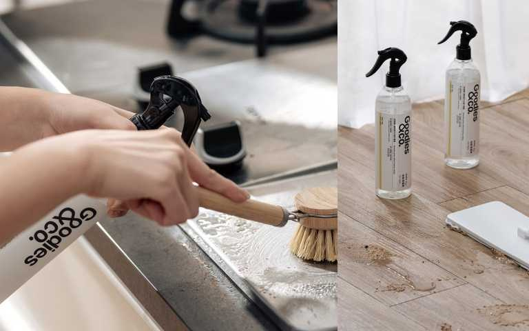 (左)Goodies&co. every_day 萬用清潔劑500ml/499元。(右)Goodies&co. every_day 地板清潔劑，500ml/499元。（圖／品牌提供）