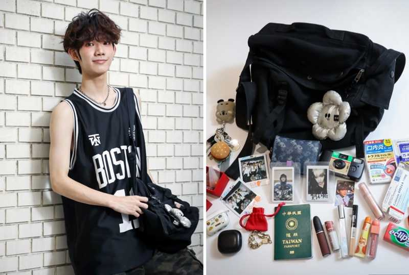 鈞嘉的包包堪稱「百寶袋」，什麼東西都有，幾乎是一放進去就很少拿出來。（圖／侯世駿攝）