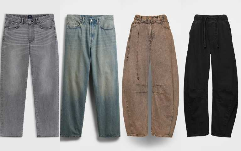 Gap 直筒牛仔褲(男) / 1,999元、寬鬆條紋牛仔褲(男) / 1,999元、高腰馬蹄褲(女) / 2,299元、寬鬆馬蹄褲(女) / 2,299元（圖／品牌提供）