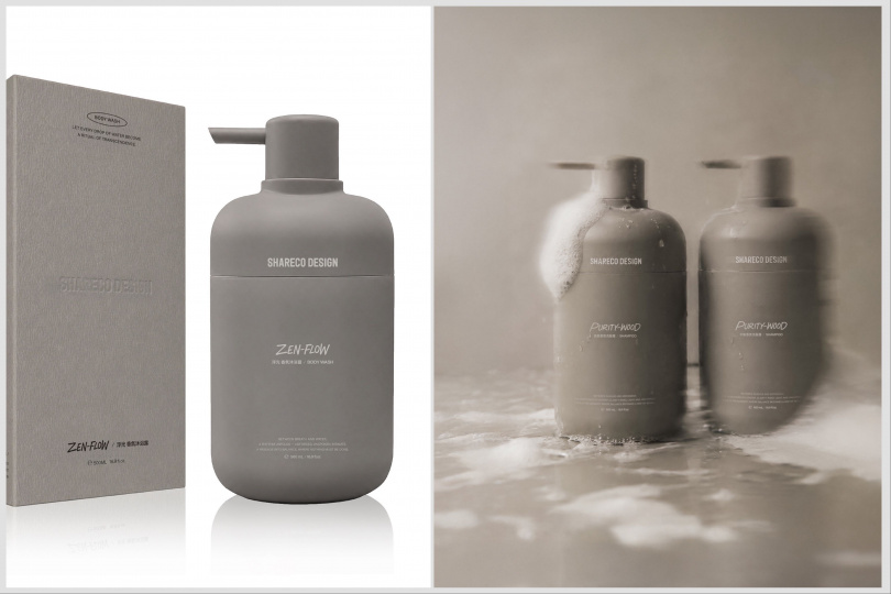 SHARECO澄淨木香PURITY-WOOD平衡香氛洗髮露500ml/880元、澄淨木香PURITY-WOOD柔馭香氛洗髮露500ml/880元。(圖/品牌提供)