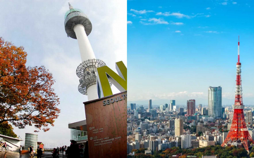 登上䇄立南山30多年的韓國知名地標N首爾塔，可360度環顧首爾市景色；踏上東京鐵塔，欣賞美麗的東京市景。
