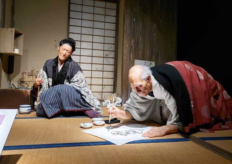 葛飾北齋在84歲時曾在墨田和女兒同住，常設展中也重現其畫室模型。（圖／魏妤靜攝）