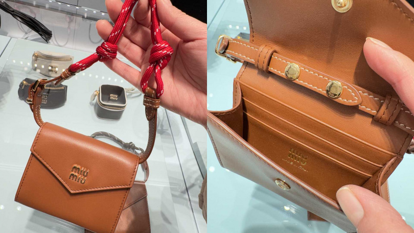 Miu Miu焦糖色皮革肩背銀包／26,000元（圖／記者拍攝）