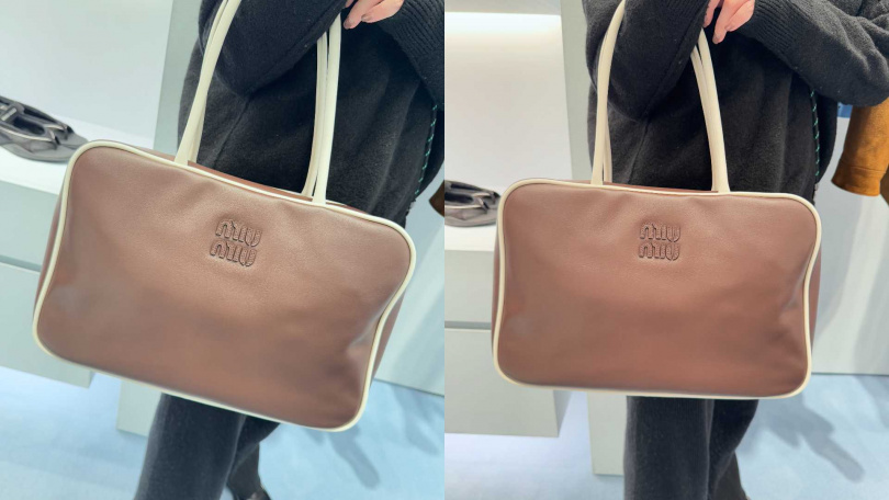 Miu Miu 咖啡色Beau皮革肩背包／未定價（圖／記者拍攝）