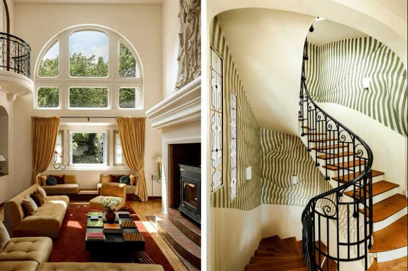 （左）客廳、（右）旋轉樓梯。（© Villa Junot）
