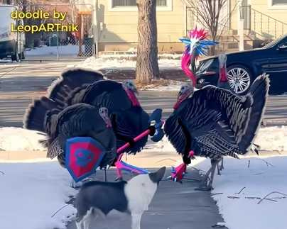 狗狗遇成群的火雞,鼓起勇氣將其驅離。(圖/翻攝自臉書)