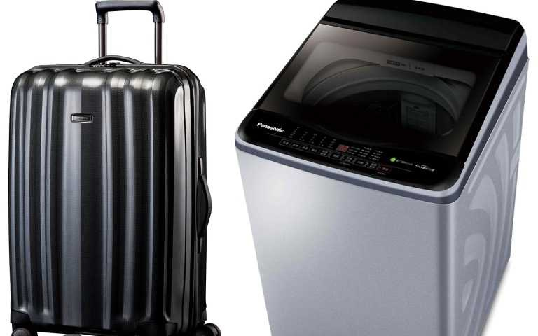   (左)SOGO忠孝館獨家：SAMSONITE SBL CUBELITE 82Z行李箱28吋 原價28800元 特價25900元 限20只， 加贈200元7F電子抵用券。(右)忠孝館ONLY SOGO買貴奉送_Panasonic 13公斤變頻洗脫直立式洗衣機-炫銀灰 售價18900元 限5台 加贈500元SOGO商品券（圖／業者提供）