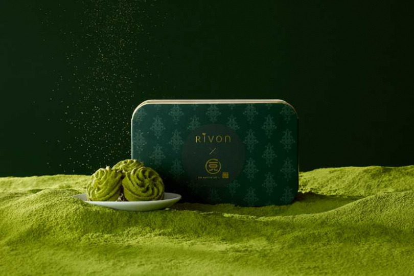 Rivon禮坊於40週年首度跨界攜手來自日本京都抹茶名店一〇八抹茶茶廊,推出限量聯名款「法式曲奇餅-宇治抹茶」,即日起限量預購。(圖/Rivon禮坊提供)