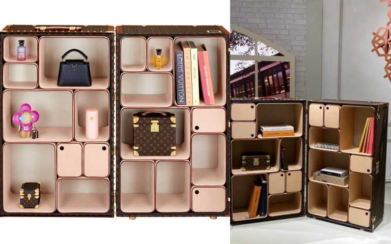 Wonder Cabinet行李箱是與同時代最具影響力的設計師Marc Newson的全新合作。它完美地融合了外部採用字母組合帆布製成的傳統行李箱和內部Marc Newson的時尚風格。所有的格子能自由排列，有超過1000種組合樣貌可自由組合，發揮你的創意去設計自己的專屬櫃子。LOUIS VUITTON XU3CABINET OF CURIOSITIES X MARC NEWSON VVN/8,100,000元。（圖/黃筱婷攝、品牌提供）