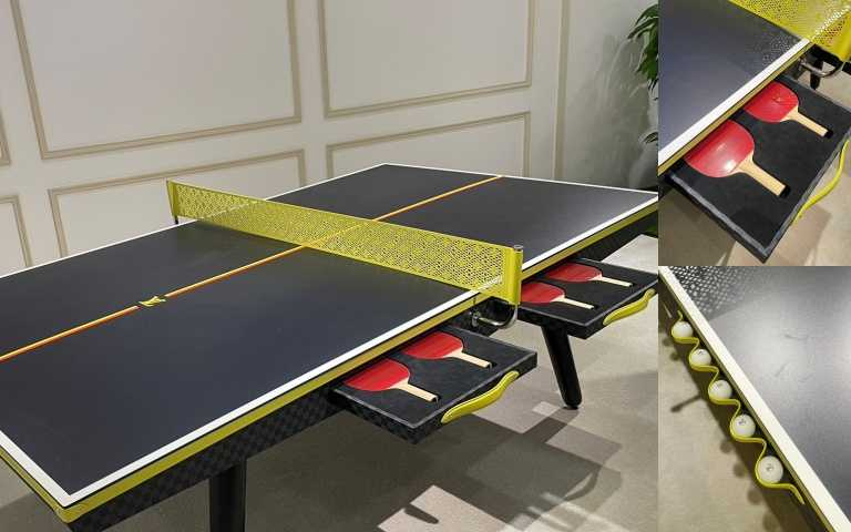 左邊邊欄有10顆放置乒乓球的位置，右邊則有放置乒乓球拍的位置，貼心時髦的設計絕對是奢華豪宅家中不可或缺的運動配備。LOUIS VUITTON家用尺寸乒乓球桌/2,720,000元（圖/黃筱婷攝）