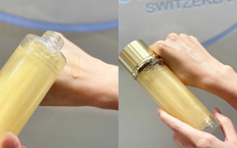 這些滿滿黃金微粒的來源，是LA PRAIRIE透過「環保河砂淘金」的手工採礦方式所取得，更能將永續價值融入奢華護膚體驗中。（圖／吳雅鈴攝、品牌提供）