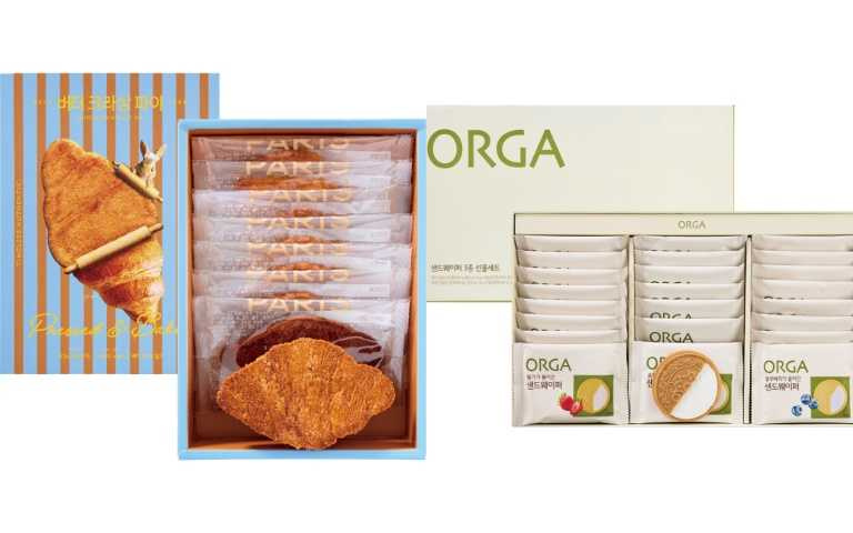 ORGA 三種口味夾心威化禮盒／890元 、 巴黎貝甜 奶油可頌千層派／720元。 （圖／品牌提供）