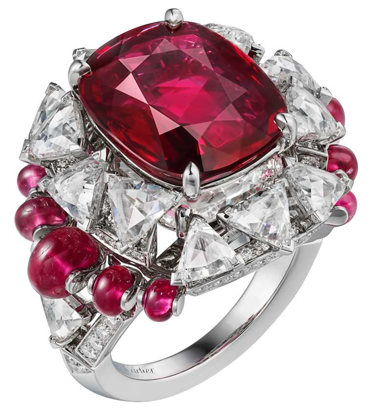 Cartier「Sixième Sens」系列頂級珠寶，PHAAN紅寶石鑽戒。（圖╱Cartier提供）