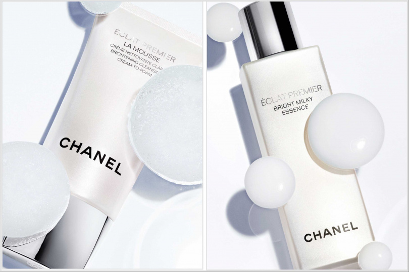 CHANEL 香奈兒初生光采潔顏慕斯 150ml / 2,400元;CHANEL香奈兒 初生光采淨亮精華露 100ml / 4,180元(圖/品牌提供)