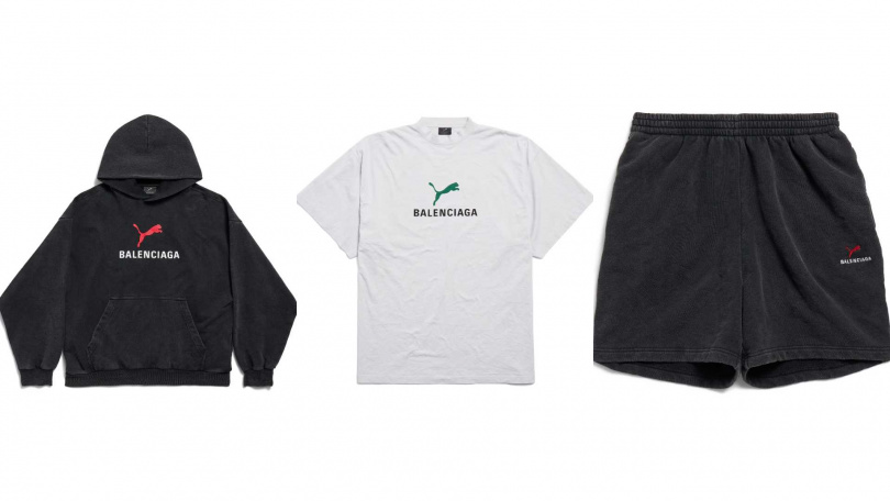 Balenciaga I Puma Oversized T-shirt／23,300元，Hoodie Medium Fit／35,000元，Shorts／25,500元（圖／品牌提供）