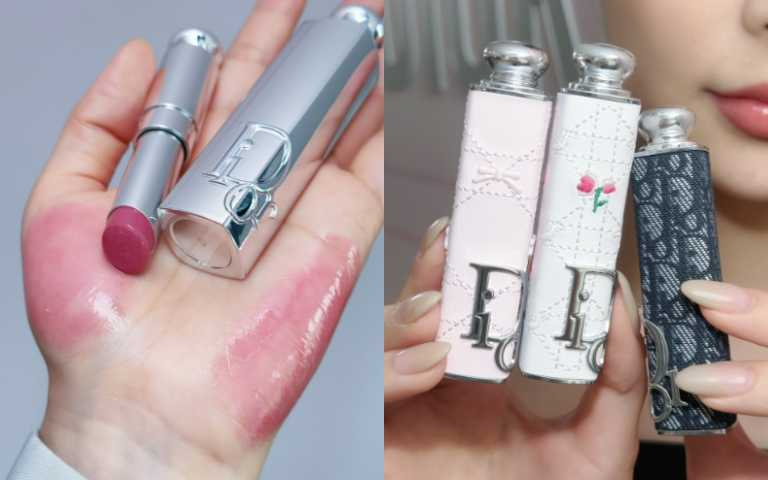 迪奧 癮誘鏡面水光唇膏 #306 蜜糖裸粉／1,600元、秀智最喜歡的限量蝴蝶結高訂外殼／1,250元（圖／廖怡婷 攝）