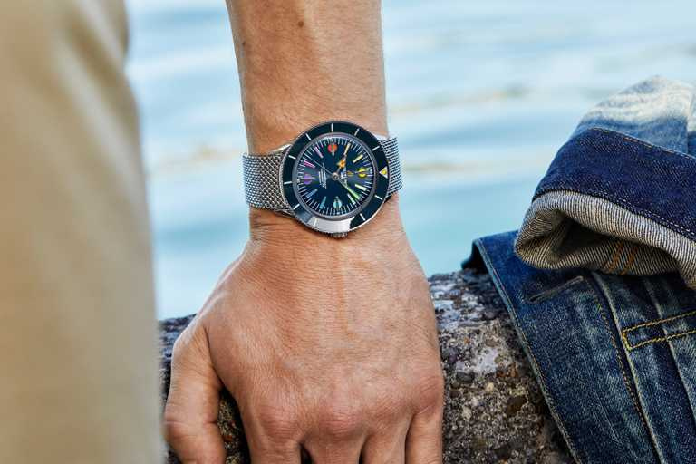 BREITLING「Superocean Heritage ’57超級海洋文化」限量版腕錶第二代，精鋼錶殼，42mm，限量1,000只，精鋼錶鍊╱150,000元。（圖╱BREITLING提供）