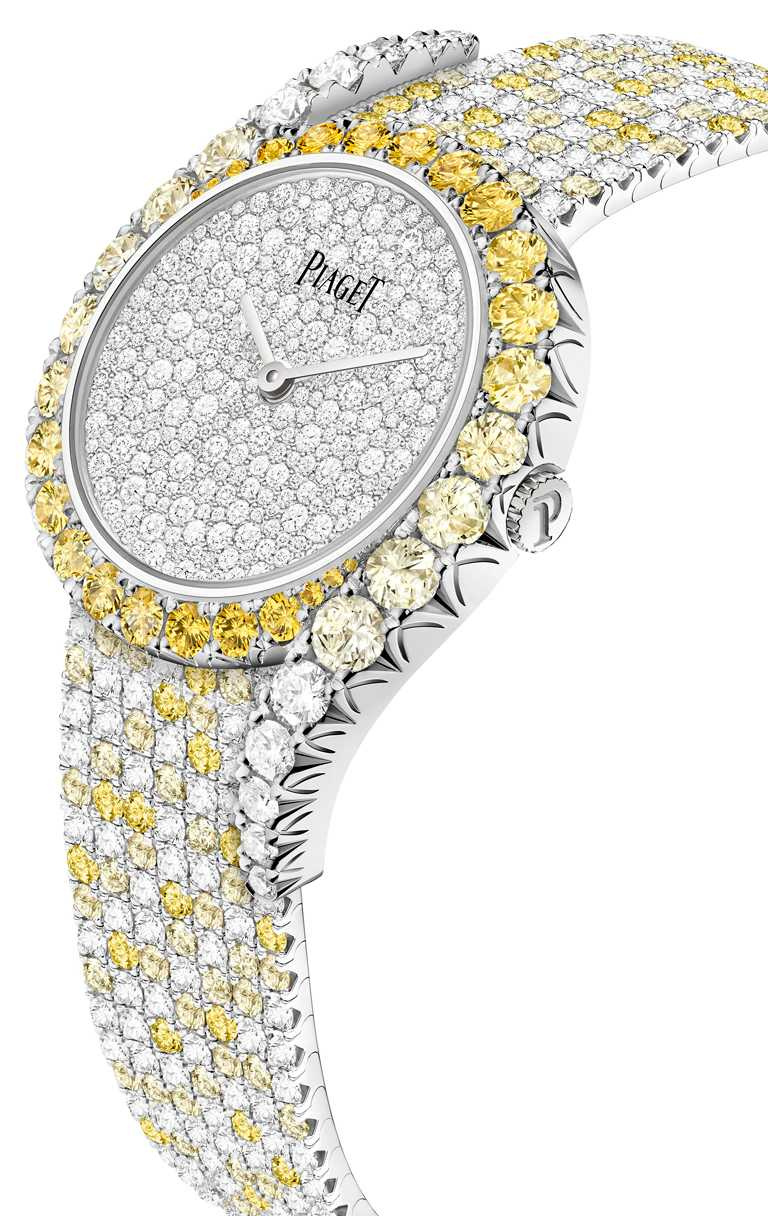PIAGET「Limelight Gala」系列，「凌日」18K白金黃色藍寶石鑲鑽高級珠寶腕錶，限量8只╱7,100,000元。（圖╱PIAGET提供）