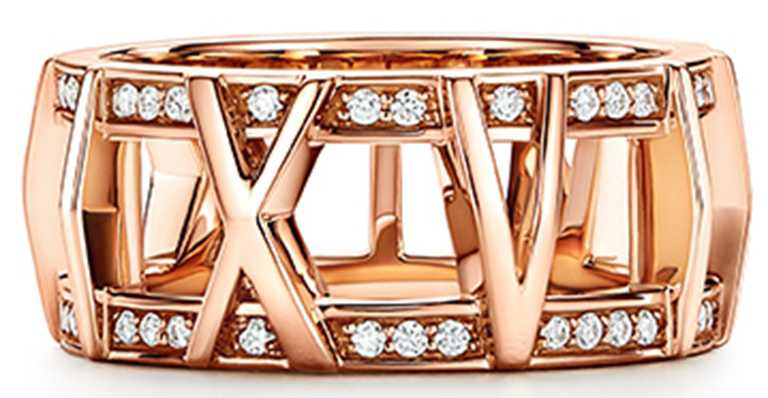 TIFFANY & CO.「Atlas X」系列，18K玫瑰金鏤空設計鑲鑽戒指╱138,000元。（圖╱TIFFANY & CO.提供）