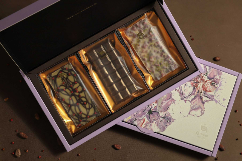 「鴻兔大展　三塊巧克力霸大禮盒」不只頗具份量，也以專屬紫色禮盒悉心包裝。（預訂優惠價1,650 元，圖／Q sweet提供）