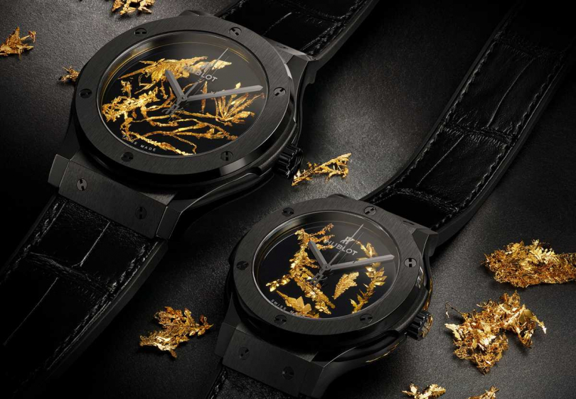 HUBLOT「經典融合」系列，黃金結晶體腕錶╱654,000元（圖╱HUBLOT提供）