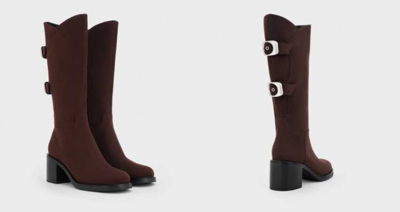CHARLES & KEITH Masei 釦環V字長靴 (深咖啡色) ／3,590元（圖／品牌提供）