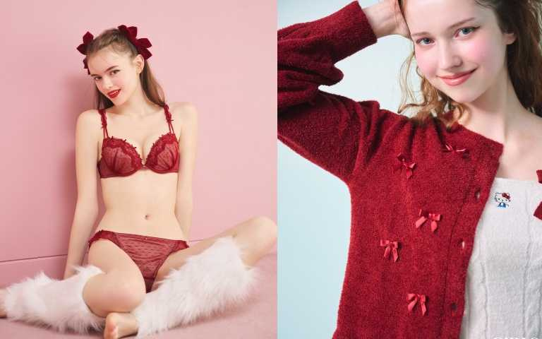 HELLO KITTY 點點薄紗蝴蝶結內衣組 / 990元、HELLO KITTY 編織蝴蝶結背心短褲睡衣三件組 / 1,990元(圖/品牌提供)