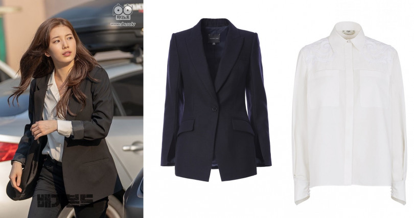 （右）MARYLING Classic blazer with slits in sleeves/19,480元，（左）FENDI 白色長袖襯衫/37,500元（圖／翻攝網路、品牌提供）